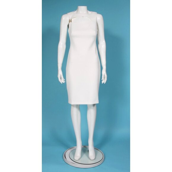 New H HALSTON White Womens Sleeveless Open Neckline Scuba Dress sz 2 NWT /218 - Picture 4 of 11